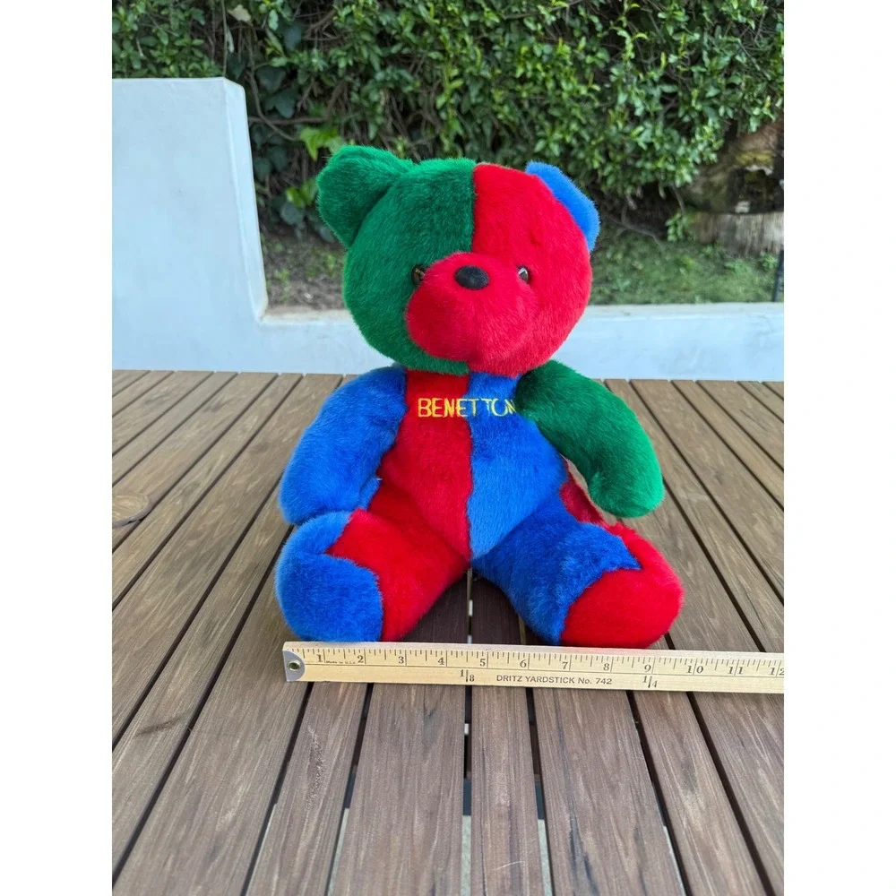 Vintage United Colors of Benetton Color Block Teddy‎ Bear Plush Red Blue Green